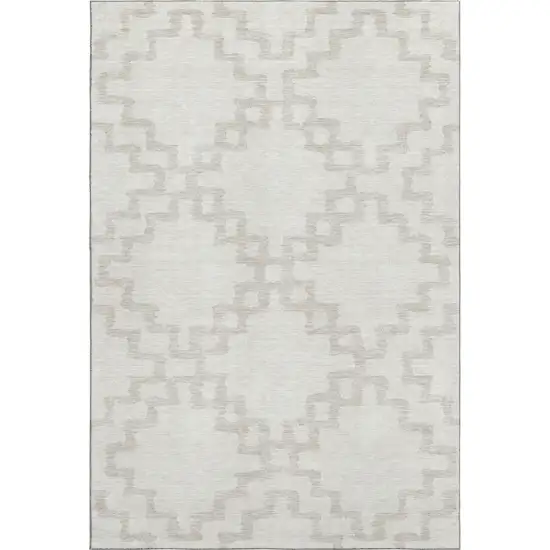 Ivory And Beige Abstract Geometric Washable Area Rug With UV Protection Photo 1