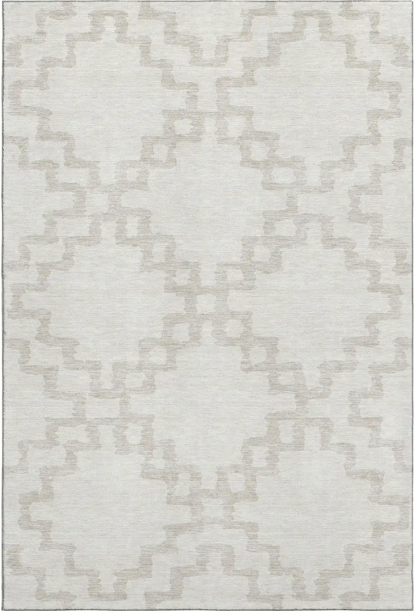 Ivory And Beige Abstract Geometric Washable Area Rug With UV Protection Photo 1