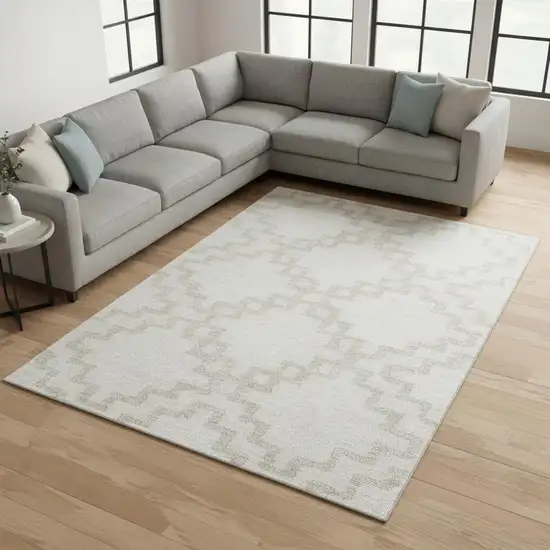 Ivory And Beige Abstract Geometric Washable Area Rug With UV Protection Photo 2