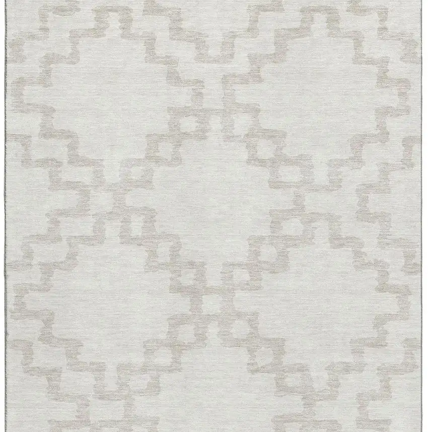 Ivory And Beige Abstract Geometric Washable Area Rug With UV Protection Photo 4