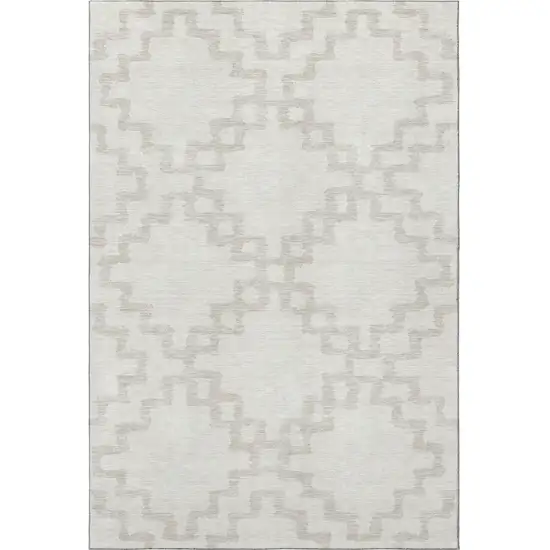 Ivory And Beige Abstract Geometric Washable Area Rug With UV Protection Photo 4