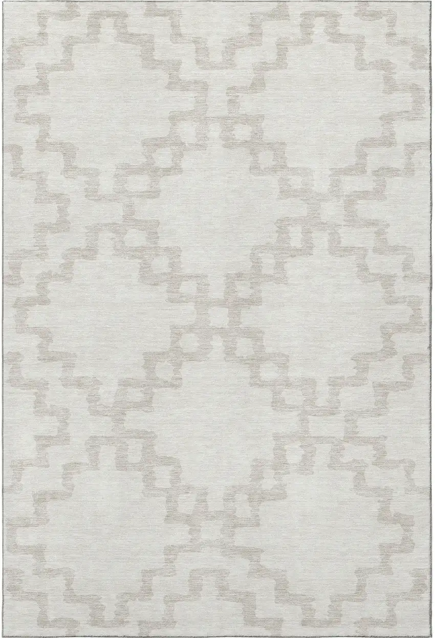 Ivory And Beige Abstract Geometric Washable Area Rug With UV Protection Photo 4