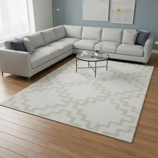 Ivory And Beige Abstract Geometric Washable Area Rug With UV Protection Photo 2