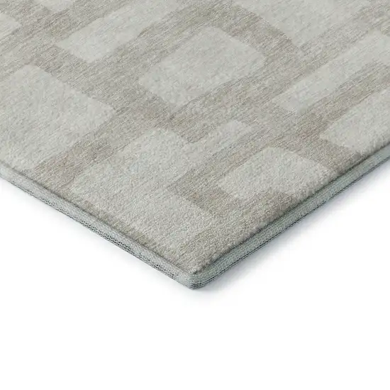 Ivory And Beige Abstract Geometric Washable Area Rug With UV Protection Photo 8