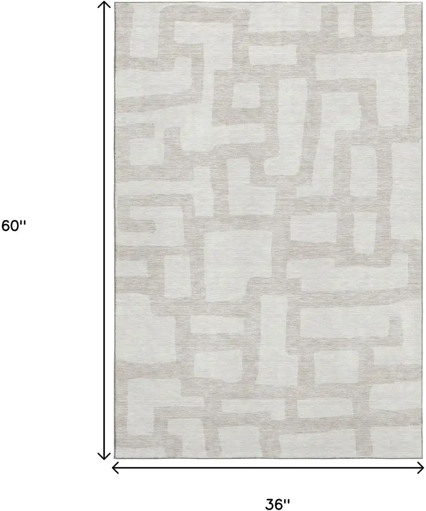 Ivory And Beige Abstract Geometric Washable Area Rug With UV Protection Photo 3