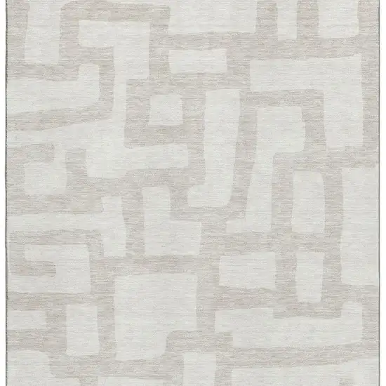 Ivory And Beige Abstract Geometric Washable Area Rug With UV Protection Photo 3
