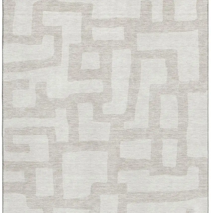 Ivory And Beige Abstract Geometric Washable Area Rug With UV Protection Photo 3