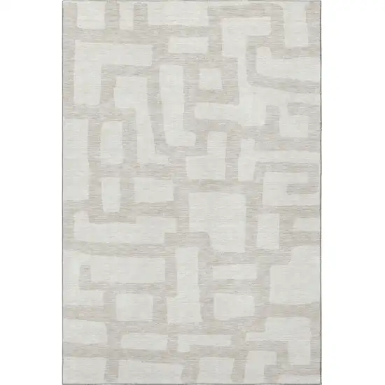 Ivory And Beige Abstract Geometric Washable Area Rug With UV Protection Photo 4