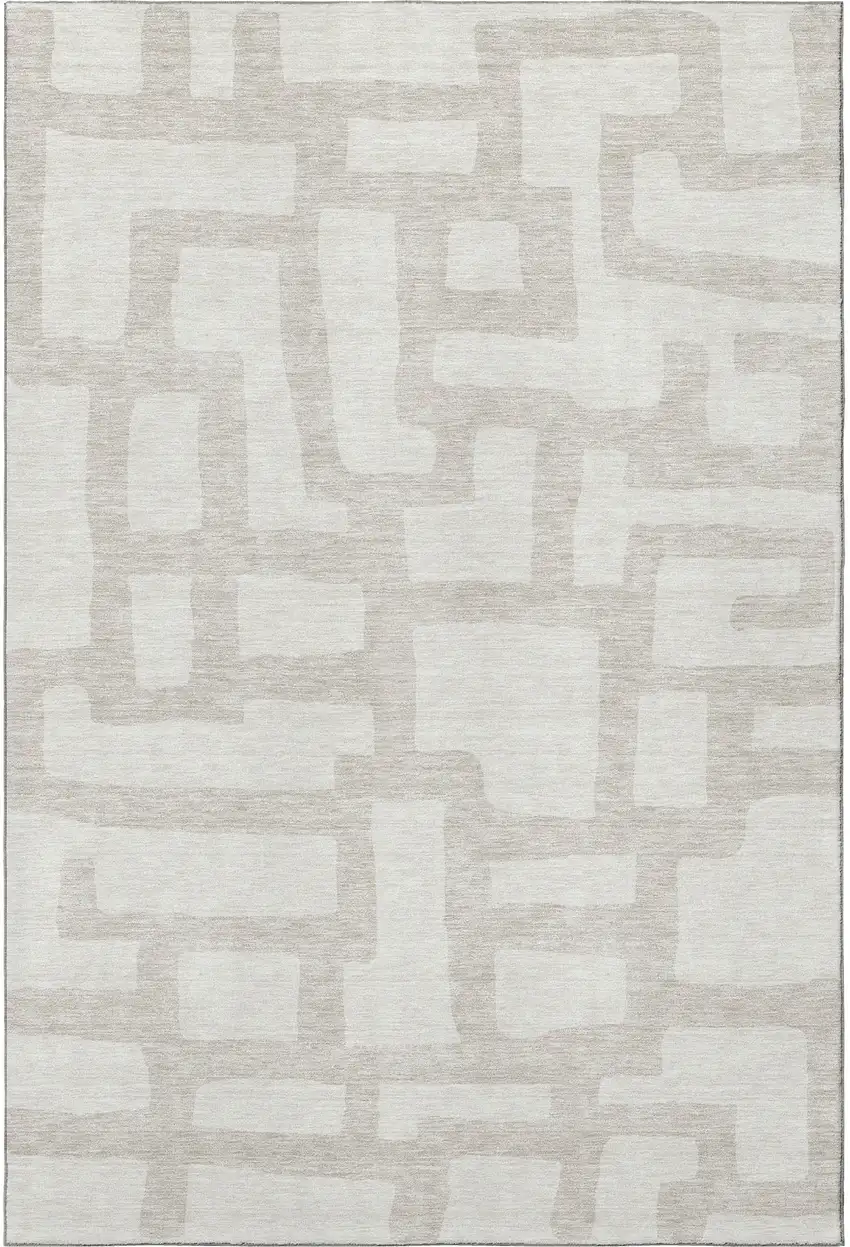 Ivory And Beige Abstract Geometric Washable Area Rug With UV Protection Photo 4