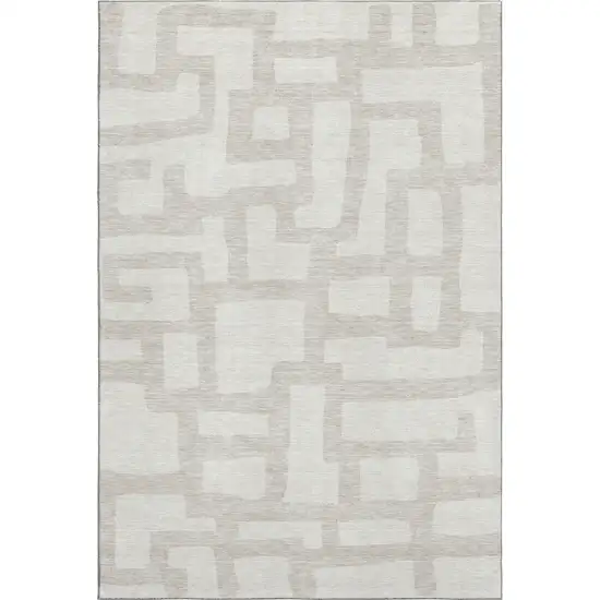 Ivory And Beige Abstract Geometric Washable Area Rug With UV Protection Photo 1