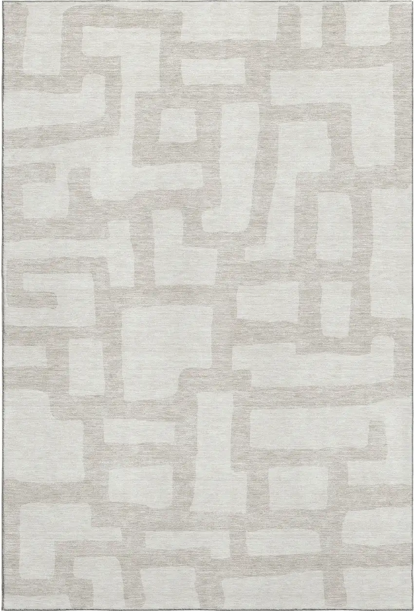 Ivory And Beige Abstract Geometric Washable Area Rug With UV Protection Photo 1