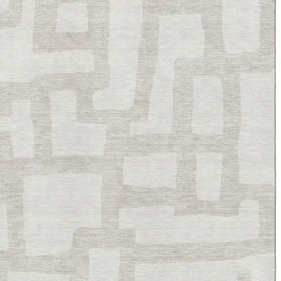 Ivory And Beige Abstract Geometric Washable Area Rug With UV Protection Photo 3