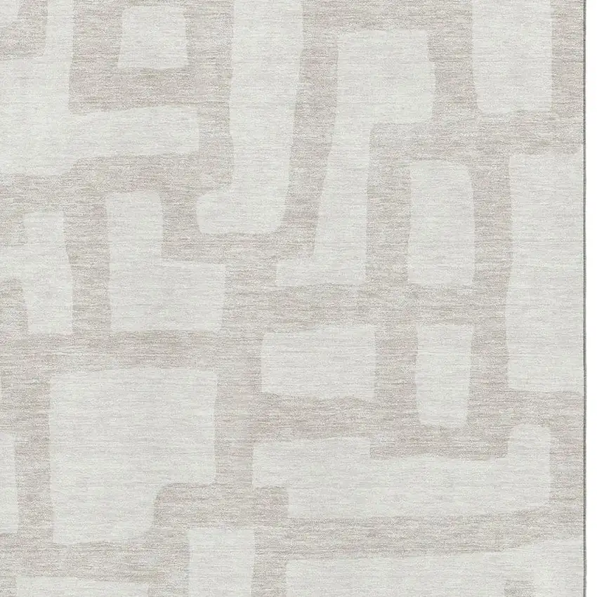 Ivory And Beige Abstract Geometric Washable Area Rug With UV Protection Photo 3