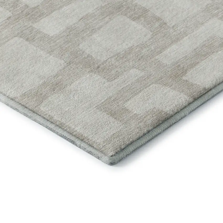 Ivory And Beige Abstract Geometric Washable Area Rug With UV Protection Photo 8