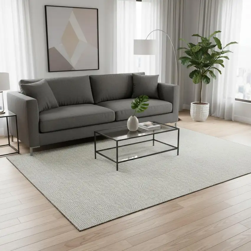 Ivory And Beige Abstract Geometric Washable Area Rug With UV Protection Photo 2