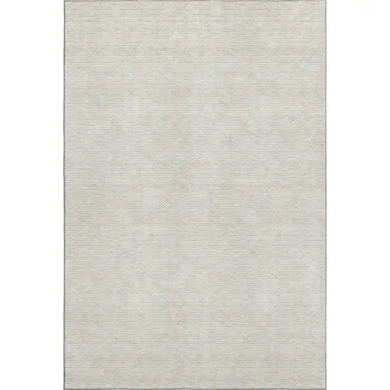Ivory And Beige Abstract Geometric Washable Area Rug With UV Protection Photo 1