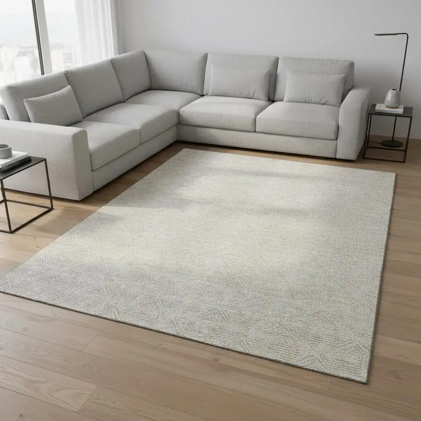 Ivory And Beige Abstract Geometric Washable Area Rug With UV Protection Photo 2