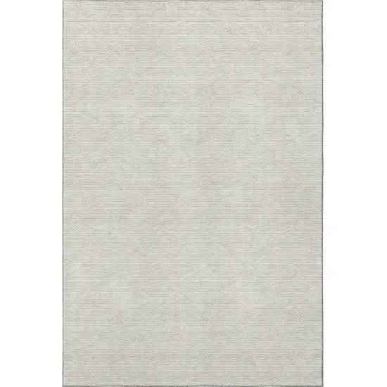 Ivory And Beige Abstract Geometric Washable Area Rug With UV Protection Photo 4