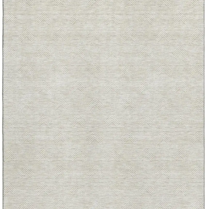 Ivory And Beige Abstract Geometric Washable Area Rug With UV Protection Photo 3