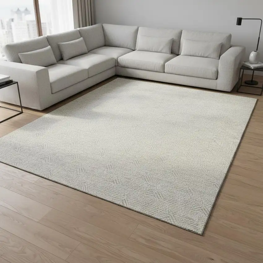 Ivory And Beige Abstract Geometric Washable Area Rug With UV Protection Photo 2