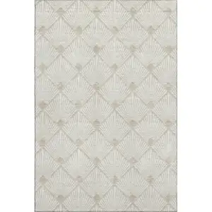 Photo of Ivory And Beige Abstract Geometric Washable Area Rug With UV Protection