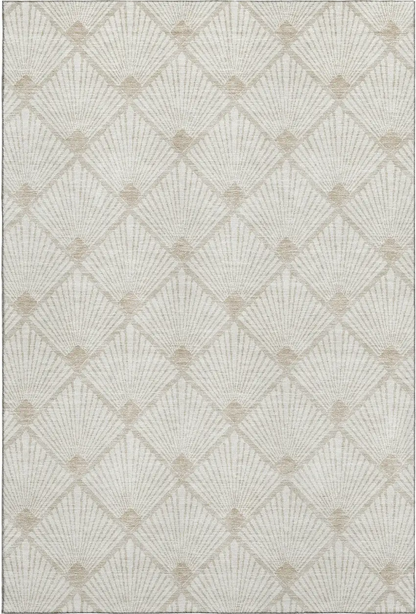Ivory And Beige Abstract Geometric Washable Area Rug With UV Protection Photo 1