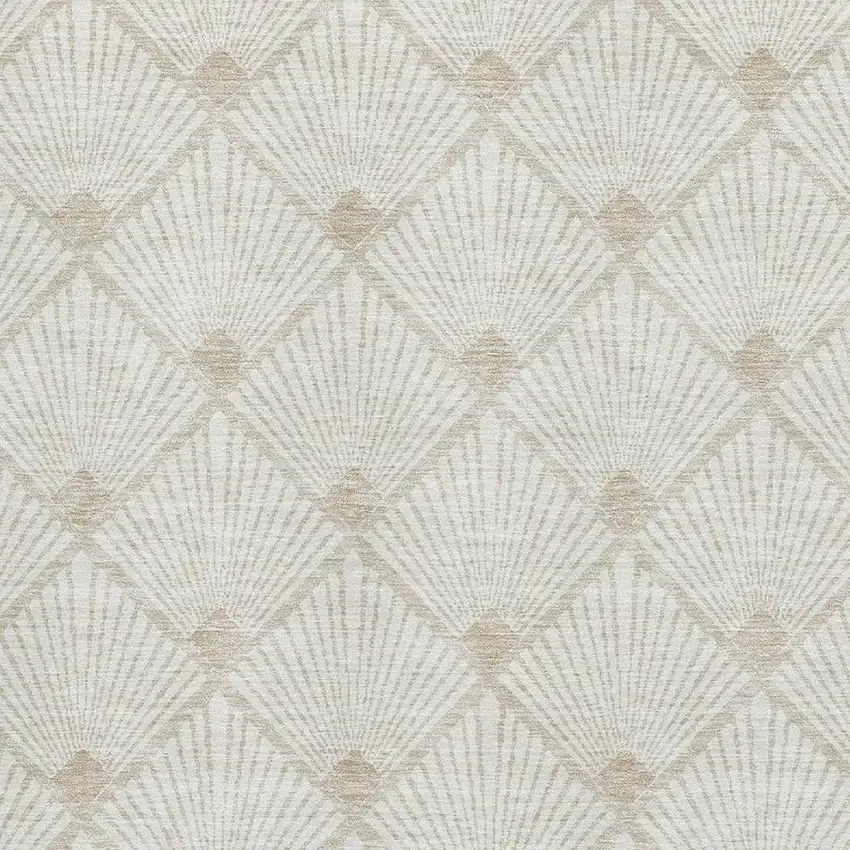 Ivory And Beige Abstract Geometric Washable Area Rug With UV Protection Photo 3