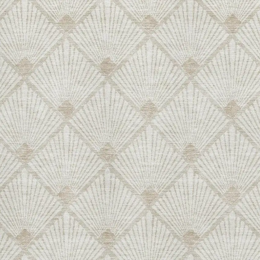 Ivory And Beige Abstract Geometric Washable Area Rug With UV Protection Photo 3