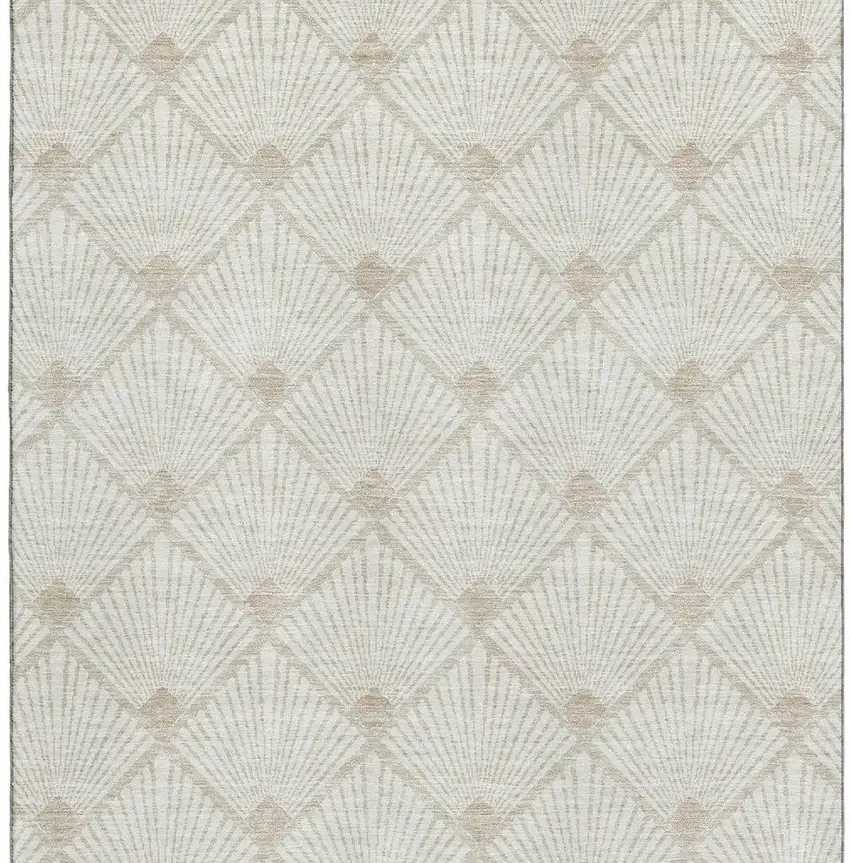 Ivory And Beige Abstract Geometric Washable Area Rug With UV Protection Photo 4