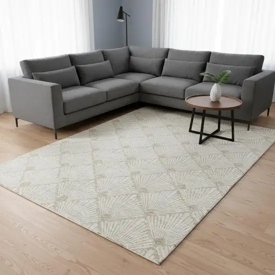 Ivory And Beige Abstract Geometric Washable Area Rug With UV Protection Photo 2