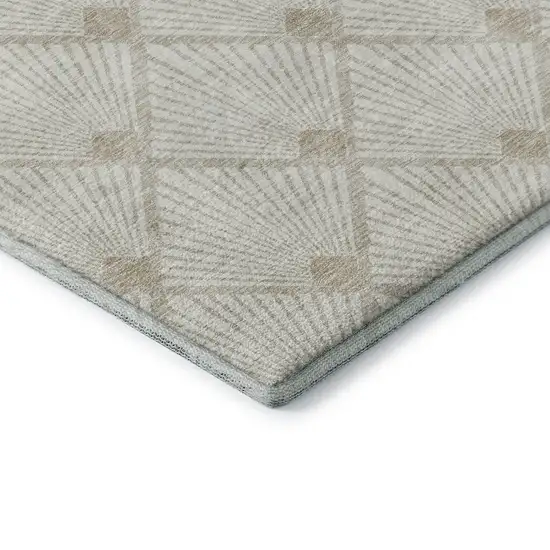 Ivory And Beige Abstract Geometric Washable Area Rug With UV Protection Photo 8