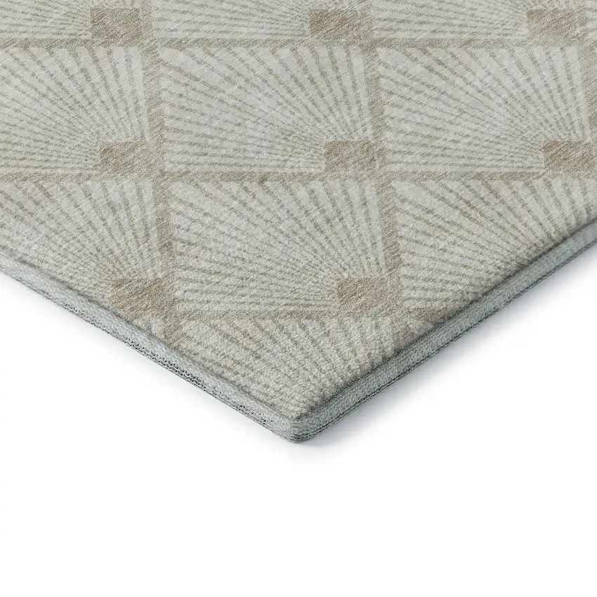 Ivory And Beige Abstract Geometric Washable Area Rug With UV Protection Photo 8