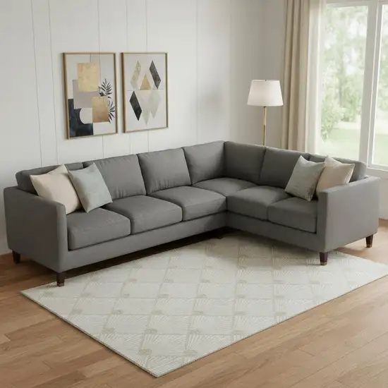 Ivory And Beige Abstract Geometric Washable Area Rug With UV Protection Photo 1