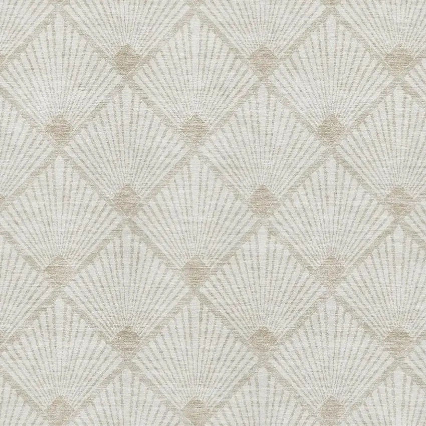 Ivory And Beige Abstract Geometric Washable Area Rug With UV Protection Photo 3