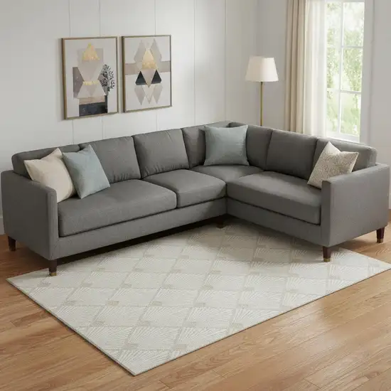 Ivory And Beige Abstract Geometric Washable Area Rug With UV Protection Photo 1