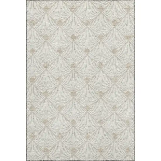 Ivory And Beige Abstract Geometric Washable Area Rug With UV Protection Photo 1