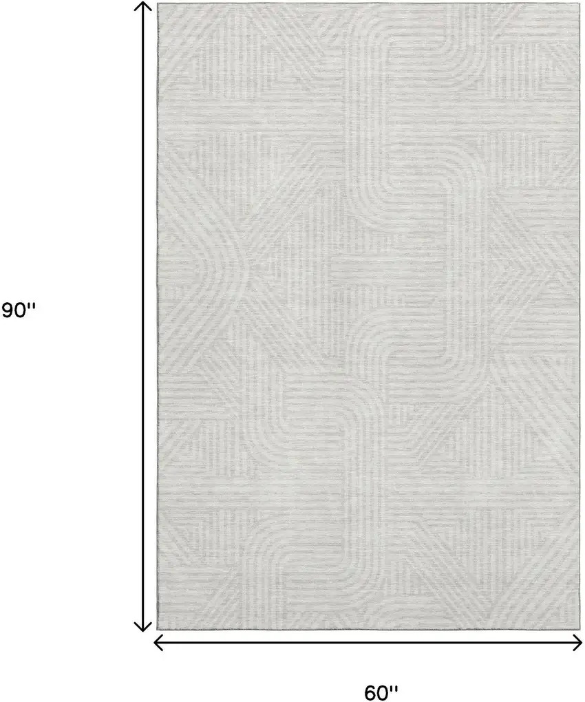 Ivory And Beige Abstract Geometric Washable Area Rug With UV Protection Photo 3
