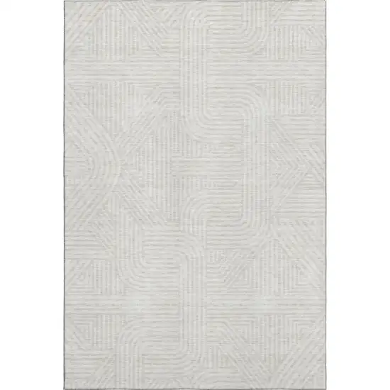 Ivory And Beige Abstract Geometric Washable Area Rug With UV Protection Photo 1