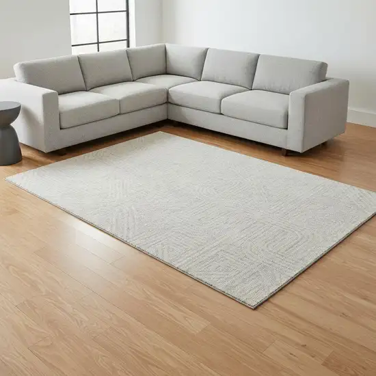 Ivory And Beige Abstract Geometric Washable Area Rug With UV Protection Photo 2