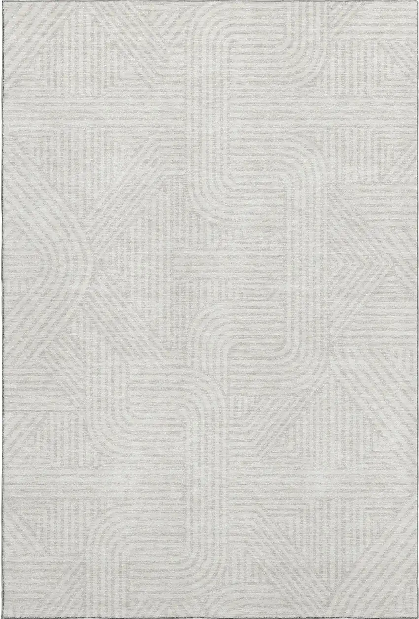 Ivory And Beige Abstract Geometric Washable Area Rug With UV Protection Photo 1
