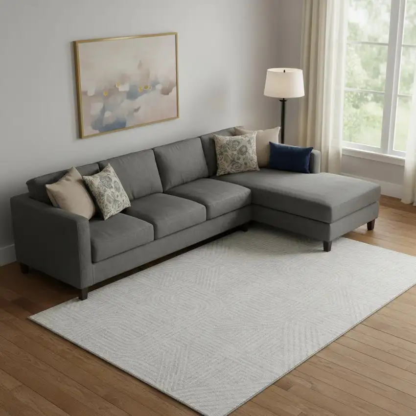 Ivory And Beige Abstract Geometric Washable Area Rug With UV Protection Photo 1