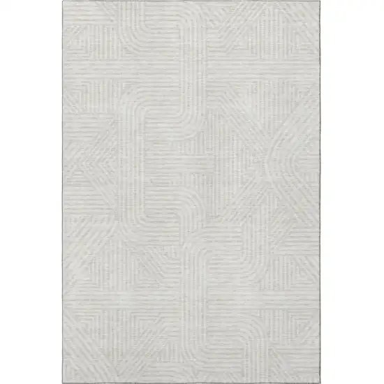Ivory And Beige Abstract Geometric Washable Area Rug With UV Protection Photo 4