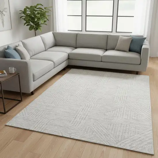 Ivory And Beige Abstract Geometric Washable Area Rug With UV Protection Photo 2