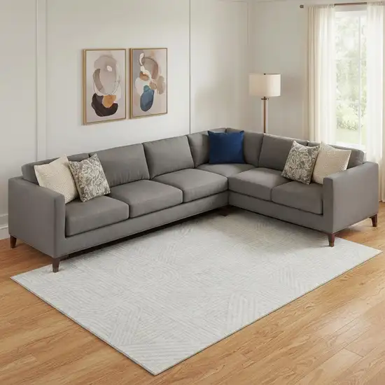 Ivory And Beige Abstract Geometric Washable Area Rug With UV Protection Photo 1