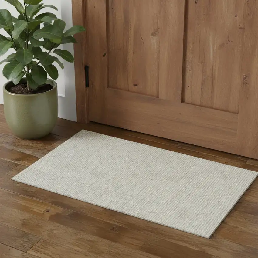 Ivory And Beige Abstract Geometric Washable Area Rug With UV Protection Photo 1