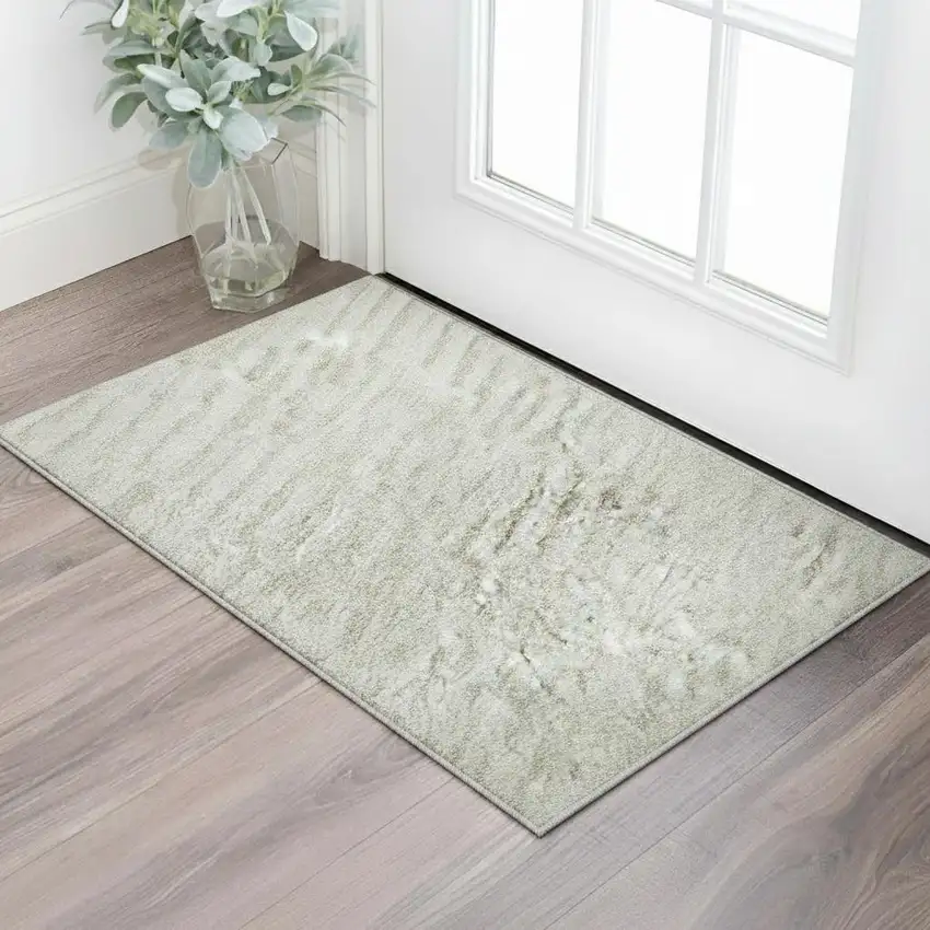 Ivory And Beige Abstract Geometric Washable Area Rug With UV Protection Photo 2
