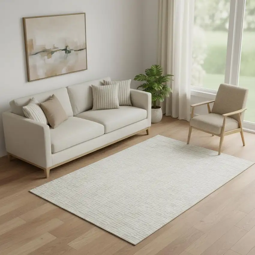 Ivory And Beige Abstract Geometric Washable Area Rug With UV Protection Photo 1