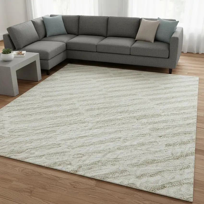 Ivory And Beige Abstract Geometric Washable Area Rug With UV Protection Photo 2