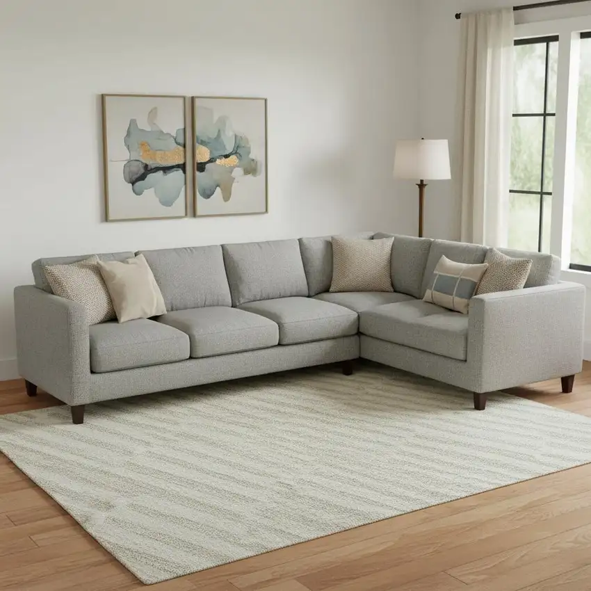 Ivory And Beige Abstract Geometric Washable Area Rug With UV Protection Photo 1