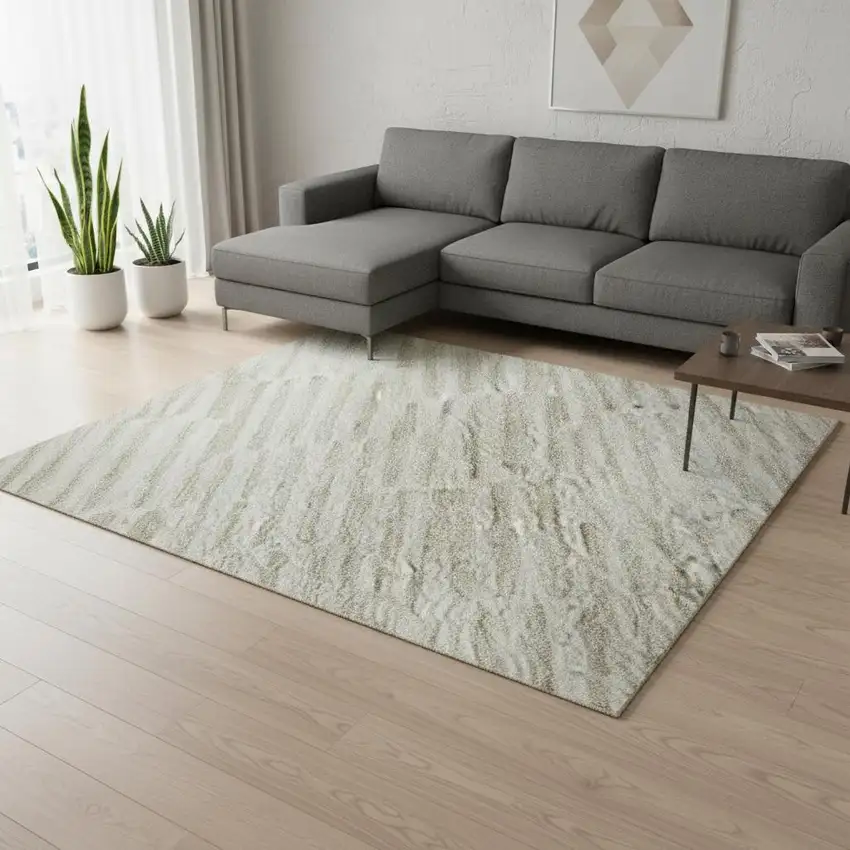 Ivory And Beige Abstract Geometric Washable Area Rug With UV Protection Photo 2